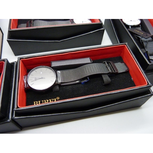 912 - Five Burei designer wristwatches, all boxed