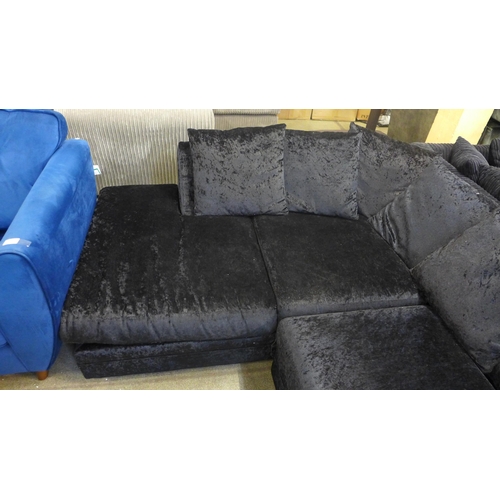 1586 - A black crushed velvet LHF corner sofa/chaise