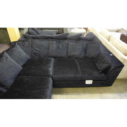 1586 - A black crushed velvet LHF corner sofa/chaise