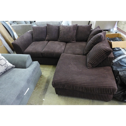 1591 - A dark brown jumbo cord mini corner sofa