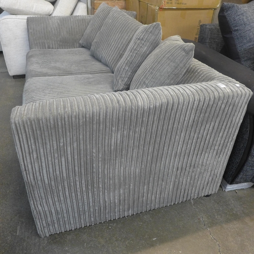 1592 - A pair of grey jumbo cord three seater sofas