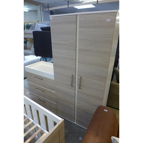 1613 - A white and wood effect freestanding wardrobe and three drawer chest * this lot is subject to VAT