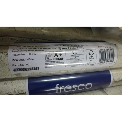 2043 - 12 Rolls of sealed 'Mica Stone' fresco wallpaper in silver-white by Graham and Brown, same batch app... 