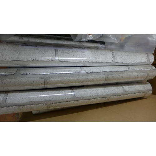 2043 - 12 Rolls of sealed 'Mica Stone' fresco wallpaper in silver-white by Graham and Brown, same batch app... 