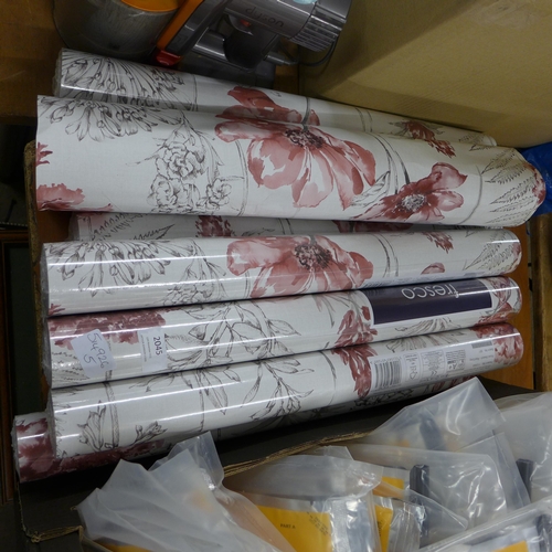 2045 - 10 Rolls of Graham and brown red-grey Floral Sketch wallpaper, 100 sq mtrs coverage £23/roll