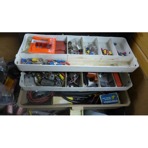 2159 - 2 Large boxes and approx. 100 misc. tools and accessories inc. size 11 Rufflander boots