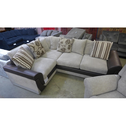 1561 - A beige jumbo cord and brown snake skin effect LHF corner sofa