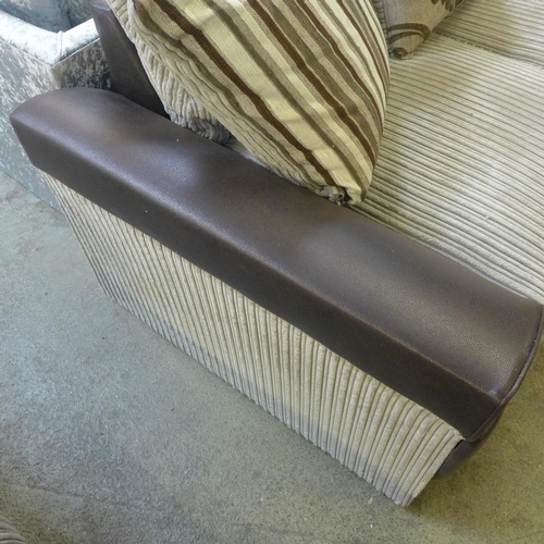 1561 - A beige jumbo cord and brown snake skin effect LHF corner sofa