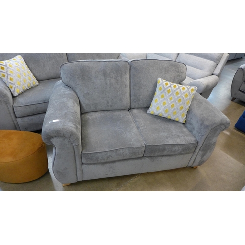 1301 - A grey velvet upholstered two and three seater sofa