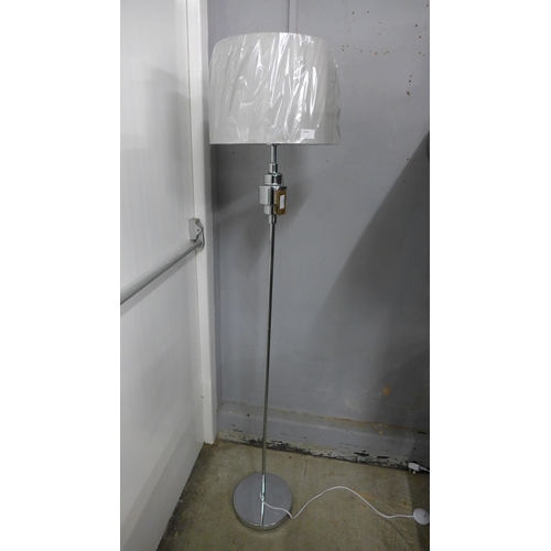 1345 - A chrome floor lamp with grey faux silk shade (EUBT67650)   #