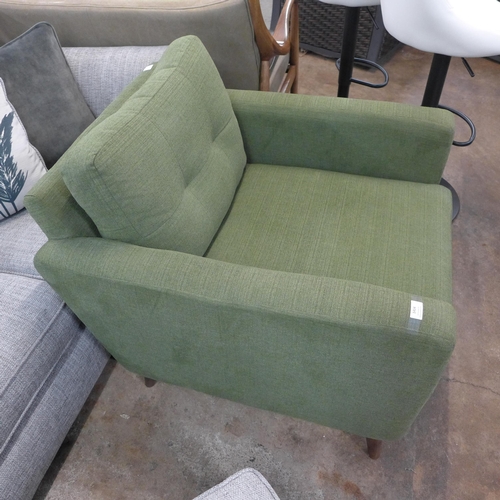 1414 - A forest green armchair on hardwood legs