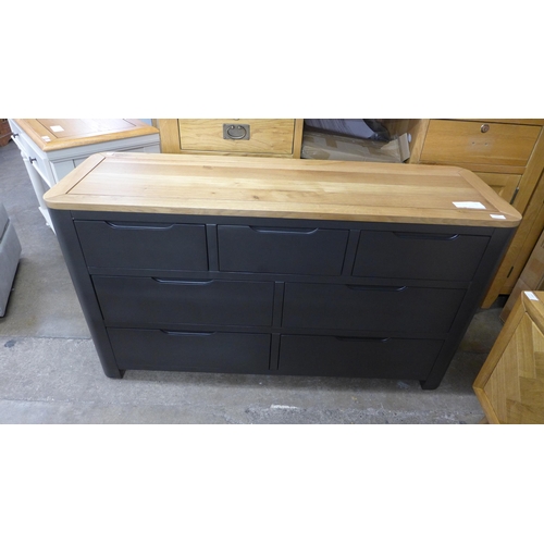 1493 - A Grove slate blue painted and oak top three over four chest of drawers * this lot is subject to VAT