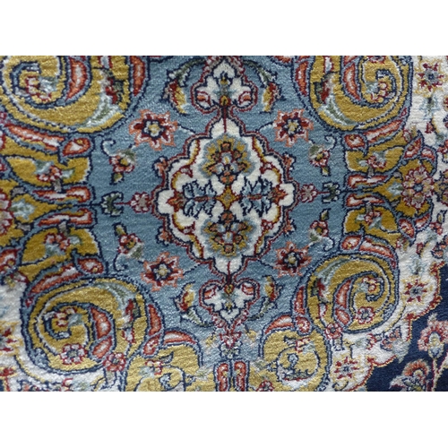 1558 - A blue ground fine woven Iranian carpet with traditional medallion design 300 x 200