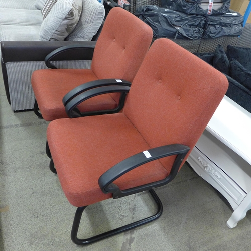 1564 - A pair of red upholstered office/waiting room chairs