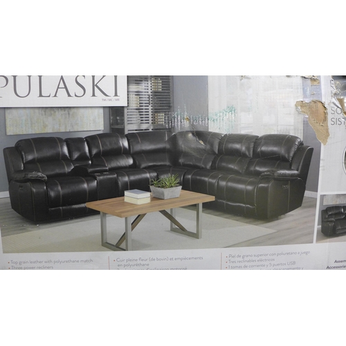 1518 - A Pulaski Dunhill grey leather power reclining sofa end section * This lot is subject to VAT