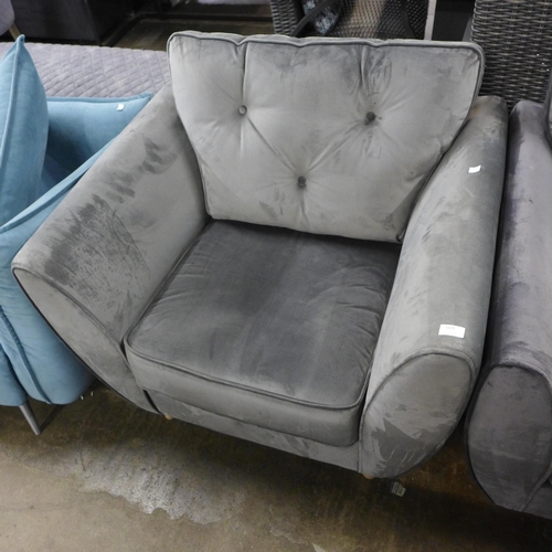 1305 - A Hoxton grey velvet armchair