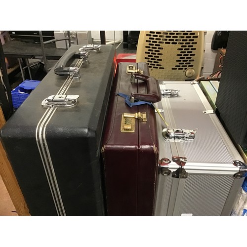 2100 - Aluminium flight case, service engineers tool case and a briefcase with numbered locks- numbers supp... 