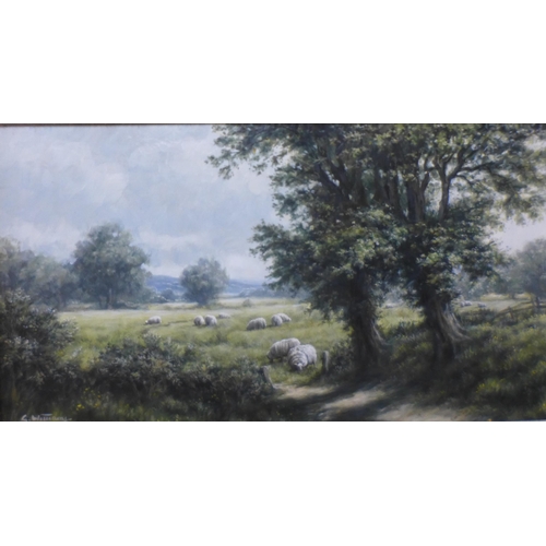 1 - Glyn Williams (b.1955), pair of rural landscapes with cows and sheep in a field, oil on board, 24 x ... 