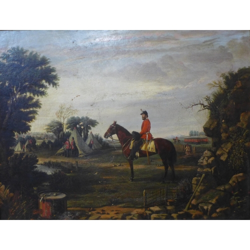 10 - English School (19th Century), English regimental cavalry encampment, oil on canvas, unsigned, 68 x ... 