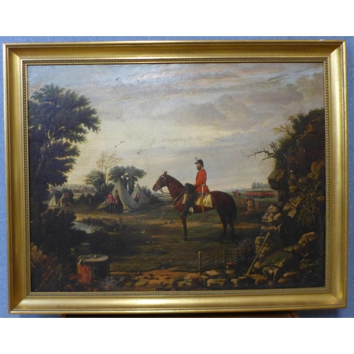 10 - English School (19th Century), English regimental cavalry encampment, oil on canvas, unsigned, 68 x ... 