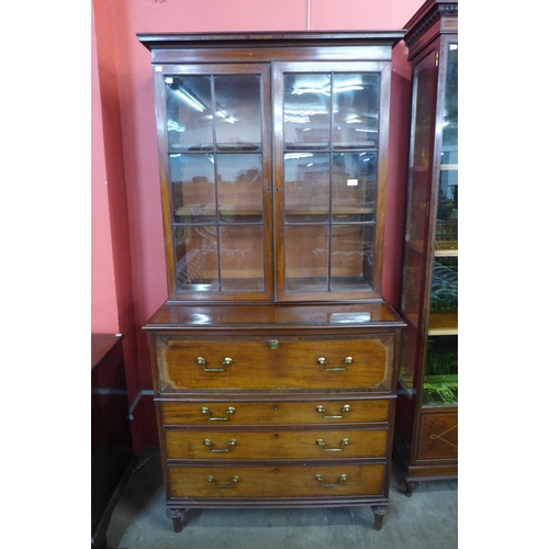 106 - A George IV mahogany secretaire bookcase, with Bramah locks, manner of Gillows, Lancaster, 200cms h,... 