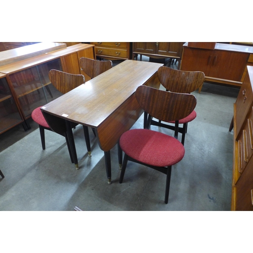 124 - A G-Plan Librenza tola wood and black drop leaf dining table and four butterfly-back chairs