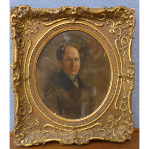 14 - English School (19th Century), oval portrait of a gentleman, oil on canvas, 33 x 28cms, framed