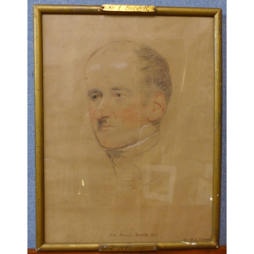 18 - J. Lonsdale, portrait of Sir Francis Burdett Bart., pencil and chalk on paper, 50 x 37cms, framed