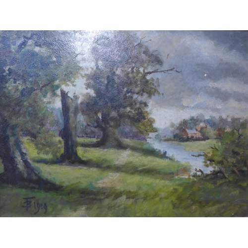 20 - T.B., Clifton Grove, Nottingham, oil on board, dated 1908, 23 x 30cms, framed