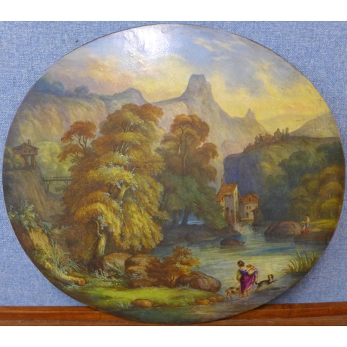 27 - Continental School (19th Century), oval Alpine landscape, oil on porcelain plaque, 43 x 49cms, unfra... 