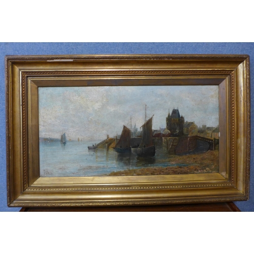 3 - Dutch School (19th Century), pair of river landscapes with boats, oil on canvas, one indistinctly si... 