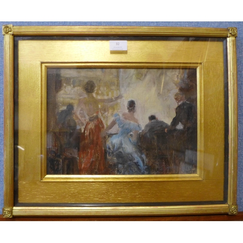 32 - Frederic Charles Winby, (1875-1959), Night At The Opera, oil on board, 23 x 33cms, framed