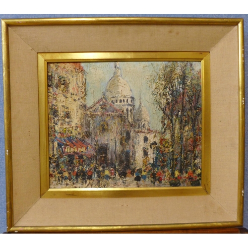 37 - French Impressionist School, view of the Sacre-Coeur, Montmartre, Paris, oil on canvas, indistinctly... 