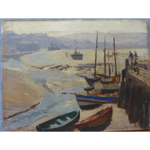 42 - Reginald Mills (1896-1951), Cornish harbour landscape, oil on canvas, 30 x 41cms, unframed