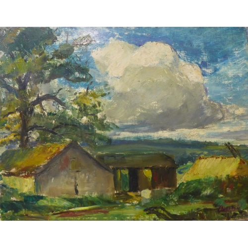 44 - A. Thornton, rural landscape, oil on canvas, signed lower right, 36 x 46cms, unframed