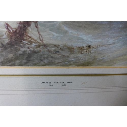 46 - Charles Bentley OWS (1806-1854), marine scene with boats in stormy water off the coast of Dover, wat... 