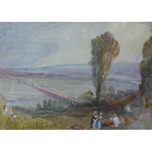 48 - Manner of J.M.W. Turner R.A. (mid 19th Century), The Viaduct, watercolour, 13 x 18cms, framed