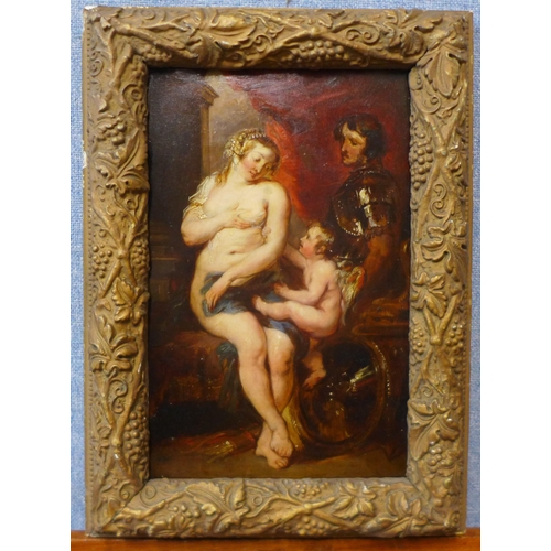 51 - After Titian, group portrait, oil on board, circa 18th Century, 29 x 18cms, framed