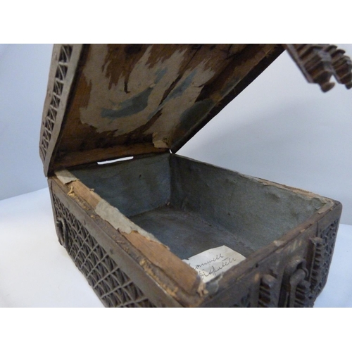 1006 - A 17th Century Cromwellian wood-lined metal dispatch box, 22 x 16.5 x 11.5cm