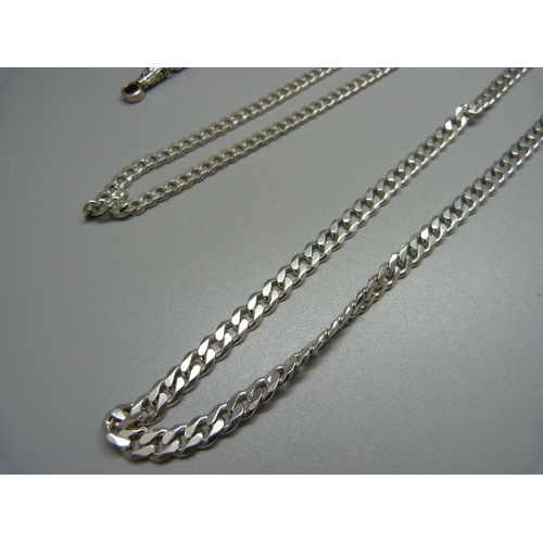 1015 - Two silver neck chains and a silver bracelet, 99g