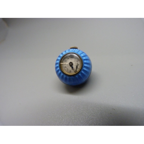 1019 - A blue enamelled pendant watch, one hand loose