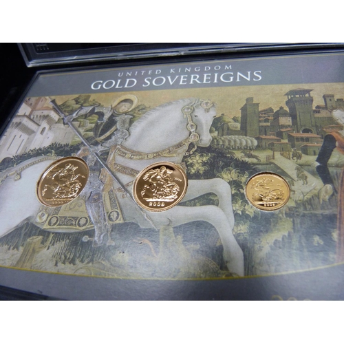 1022 - UK Gold Sovereigns, 2009 quarter sovereign, half sovereign and full sovereign set, limited edition, ... 