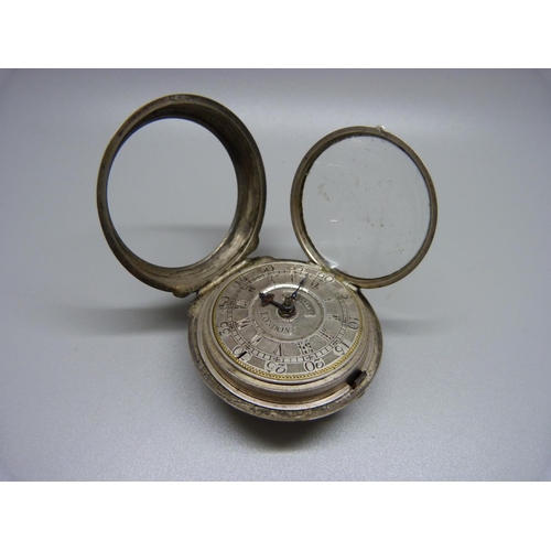 1045 - A pair cased verge pocket watch, James Chevallier, London