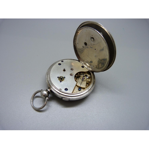 1046 - A silver cased chronograph pocket watch with key, Birmingham 1884