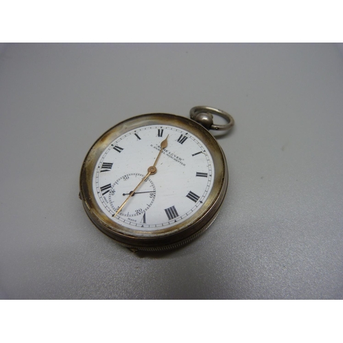 1046 - A silver cased chronograph pocket watch with key, Birmingham 1884