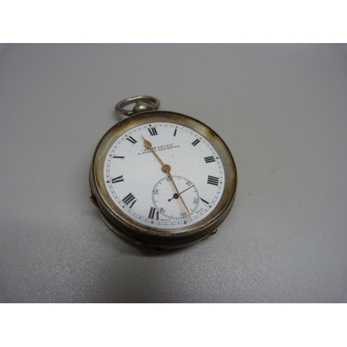 1046 - A silver cased chronograph pocket watch with key, Birmingham 1884