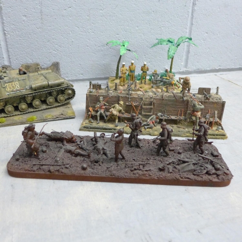 1132 - Five WWI and WWII model dioramas and three military vehicles