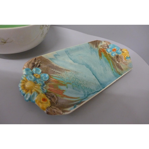 1143 - A Royal Staffordshire Clarice Cliff Blossom Time fruit bowl, a/f, dish and a 1920's Art Deco sandwic... 