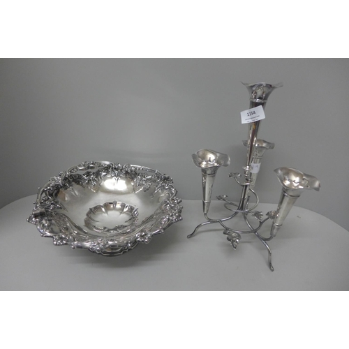 1154 - A plated epergne and plated basket by Walker & Hall