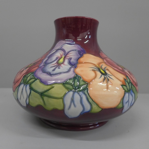 603 - A Moorcroft Pansy pattern vase by Rachael Bishop, 1996, 16.5cm